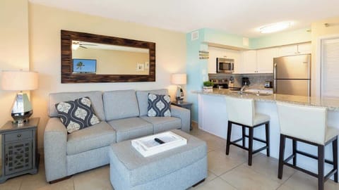 Living Room with Queen Sleeper Sofa and fully equipped kitchen