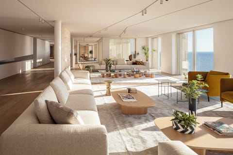 Jaffa Penthouse | Living area | 40-inch LCD TV with cable channels, TV, fireplace