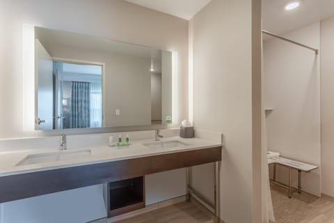 Suite, 1 Bedroom, Roll-in Shower (Mobility Accessible) | Bathroom | Free toiletries, hair dryer, towels, soap