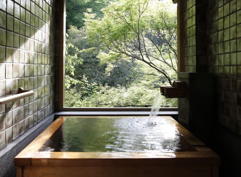 Japanese-Western Room A with Semi Open-Air Onsen (Riverside) | Bathroom | Free toiletries, hair dryer, electronic bidet, towels