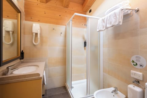 Shower, free toiletries, hair dryer, slippers