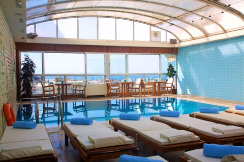 Indoor pool, outdoor pool, sun loungers