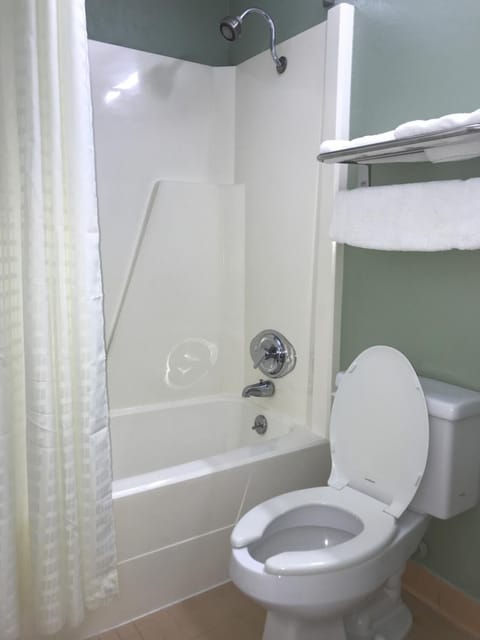 Combined shower/tub, free toiletries, hair dryer, towels