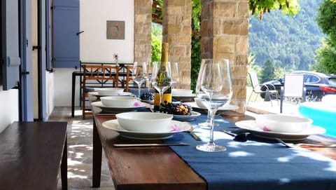 South facing terrace with dining table 