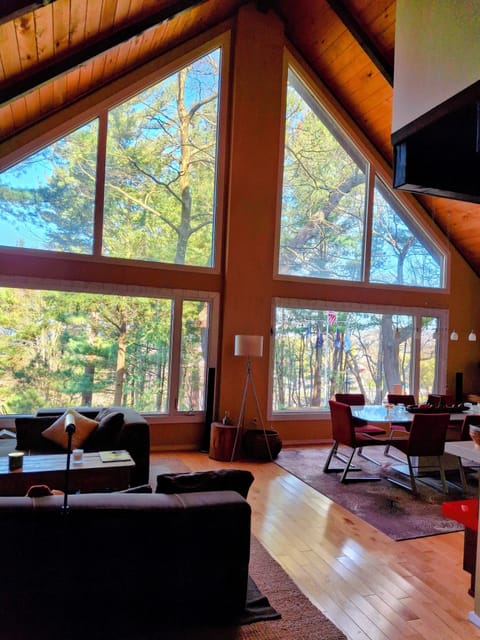 main living area with cathedral ceiling