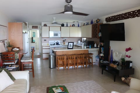 View of condo from the lanai--living area, kitchen, dining area, & breakfast bar