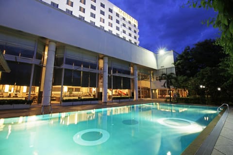 Outdoor pool, sun loungers