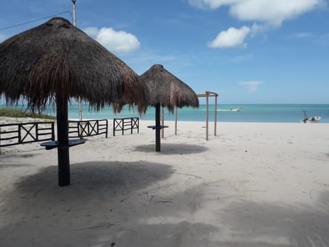On the beach, white sand