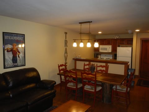 Kitchen view.  Lots of pots, pans and utensils.  Lots of spices!