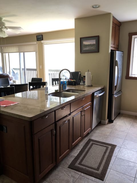 Open kitchen facing dining/living area