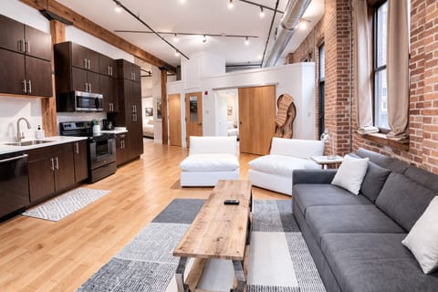 Spacious living room and kitchen combo.