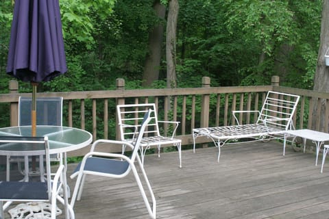 The deck at the back of the house.