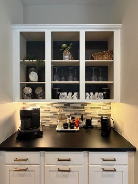 Curated coffee bar: cappuccino maker, Keurig K cup, drip pot coffee, tea & more