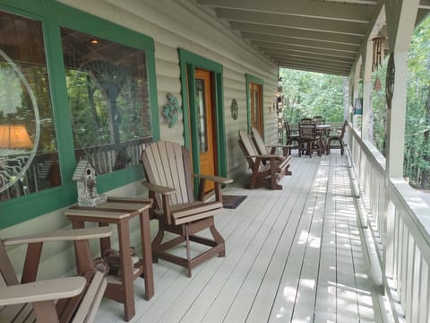 There is seating for  nine on the large covered porch
