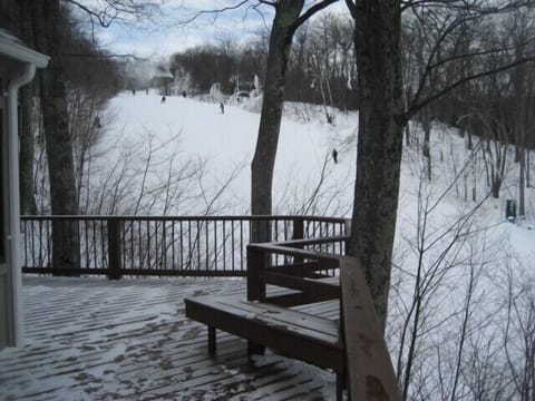 view from the back deck looking up the ski slope
