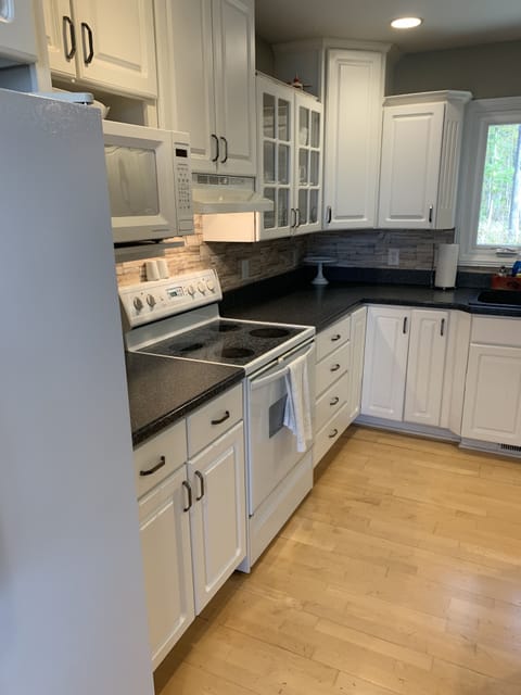 Kitchen includes fridge, oven, microwave, dishwasher plenty of dishes and spices
