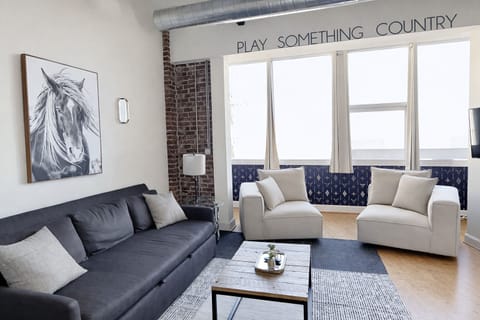 Modern living room with country vibe and queen sleeper sofa