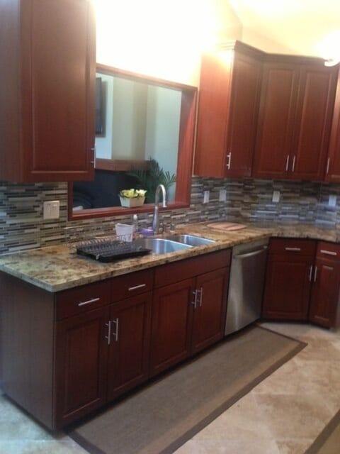 Beautiful kitchen with custom mahogany cabinets. 