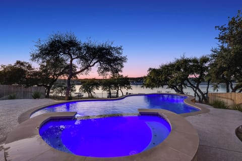 Hot tub glow at sunset overlooking Lake Travis  -- pure relaxation 