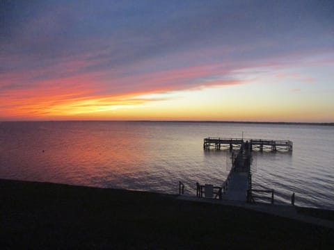 Onsite fishing pier with beautiful sunset