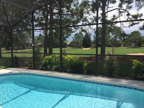private pool with georgious views on the golf