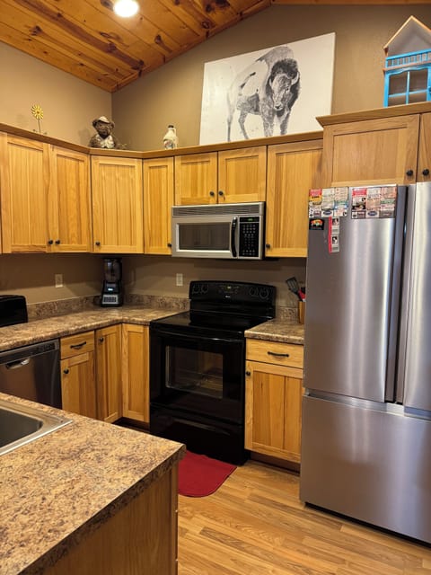 Fully stocked kitchen.