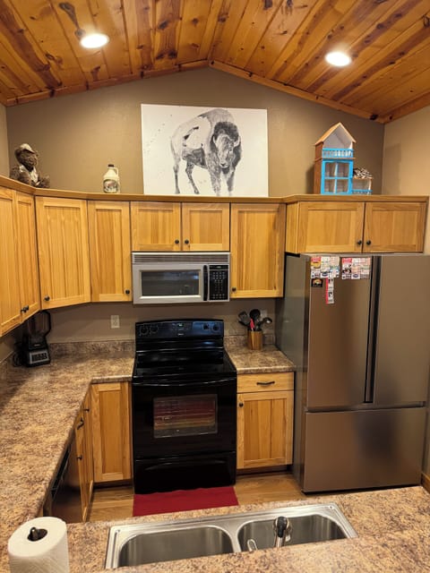 Fully stocked kitchen.