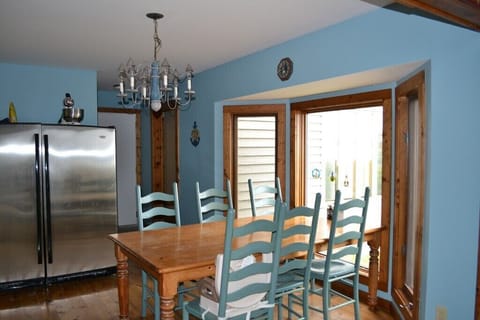 Kitchen with large dinner table.