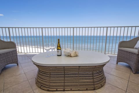 Brand new beautiful coffee table captivating the direct balcony gulf view.