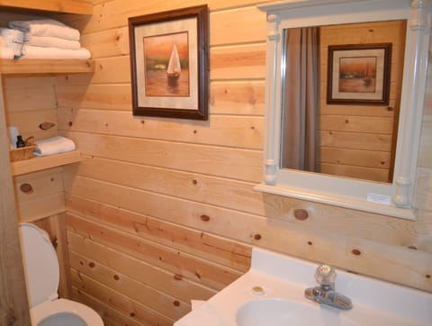 Combined shower/tub, towels