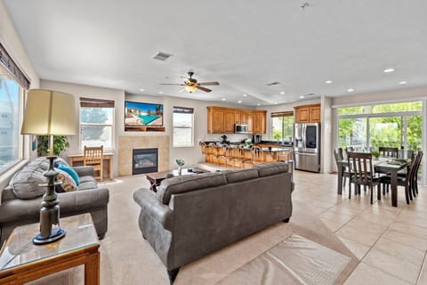Living Room, kitchen, and dining area.