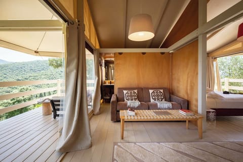 Deluxe Tent, Terrace, Hill View | Premium bedding, down comforters, pillowtop beds, minibar