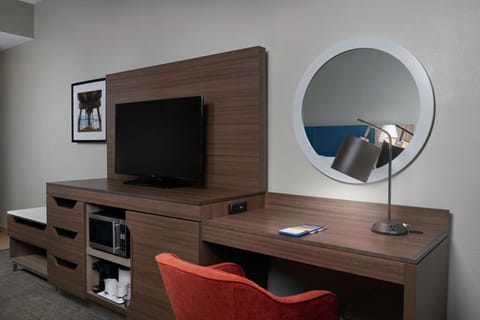 Desk, blackout drapes, soundproofing, iron/ironing board