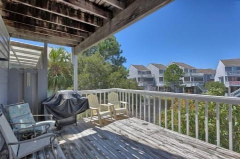 Main Deck with grill, seating, and Lake view at Barrier Dunes!