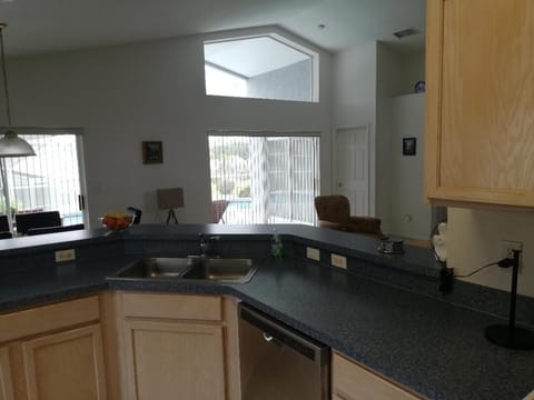 View at the pool area from the kitchen