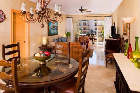 Dining room, living room and balcony.
