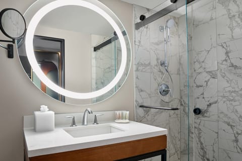 Eco-friendly toiletries, hair dryer, towels