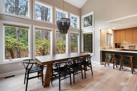 Large Dining table upstairs with more sitting downstairs