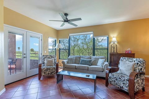 Plenty of comfortable seating in the living room with a very nap-able Pottery Barn couch and 2 La-Z-Boy recliners.