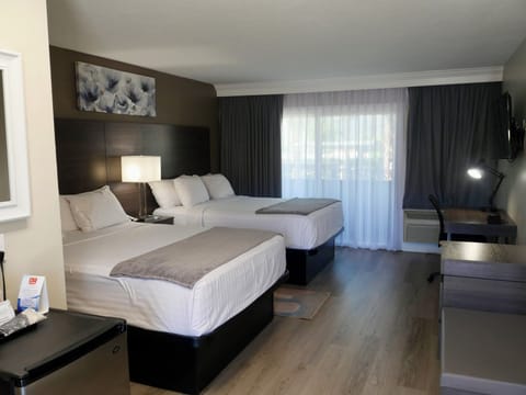 Standard Room, 2 Queen Beds, Non Smoking, Balcony | Pillowtop beds, desk, blackout drapes, iron/ironing board