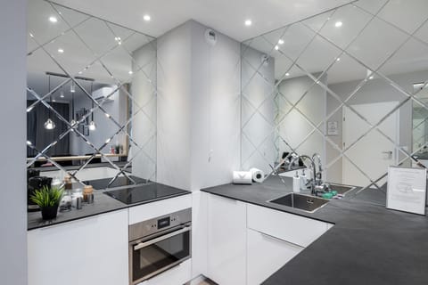 Deluxe Apartment | Private kitchen | Full-size fridge, microwave, oven, stovetop