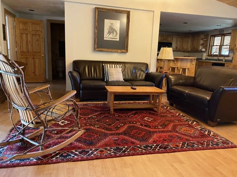 Living area with kitchen in the background (right)
