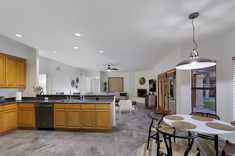 Huge open floor plan with kitchen and living room.