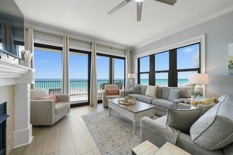 Fully furnished living room with gulf views