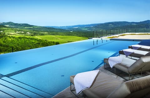Seasonal outdoor pool, sun loungers