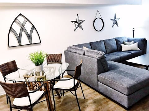 Open living room and dining room area downstairs