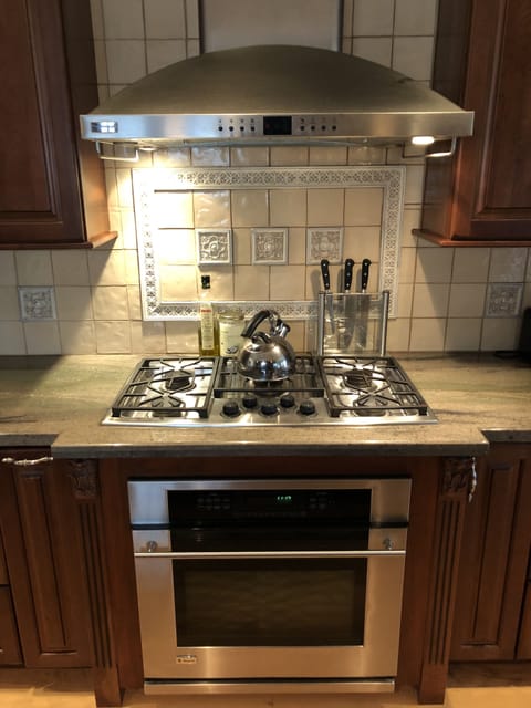 Gas range and one of the ovens.