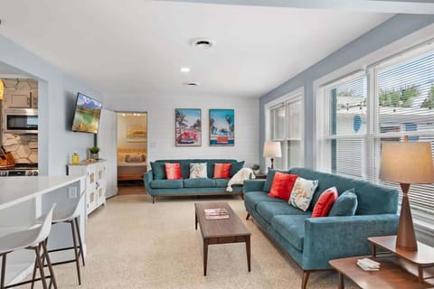 Spacious living room open to the kitchen