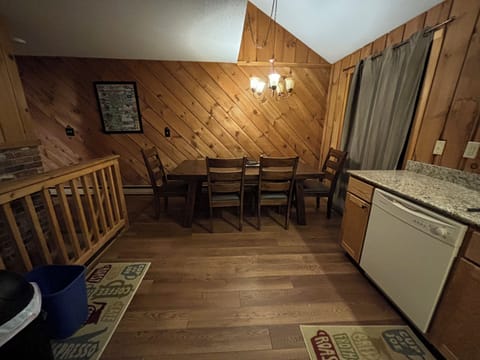 Rustic kitchen table with comfortable seating for up to 8 people. 
