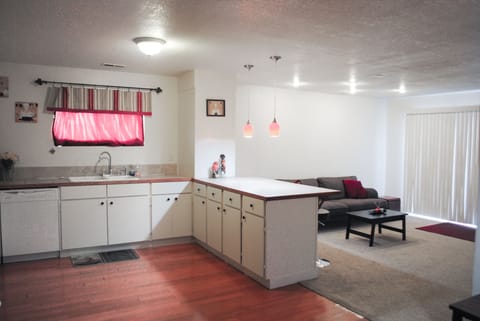 Kitchen looking into living room.